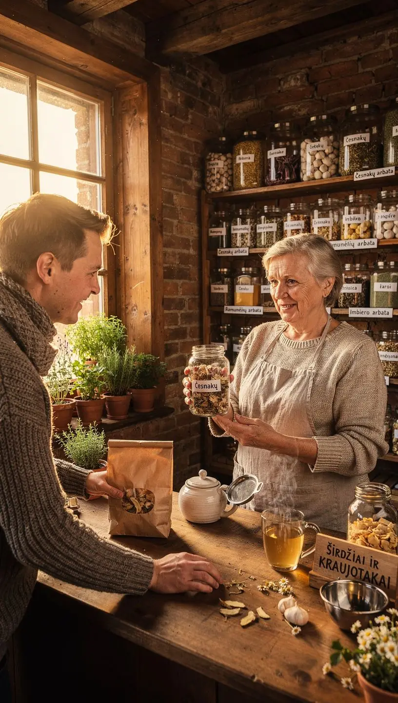 Natūralūs ingredientai, naudojami česnako arbatai ruošti.